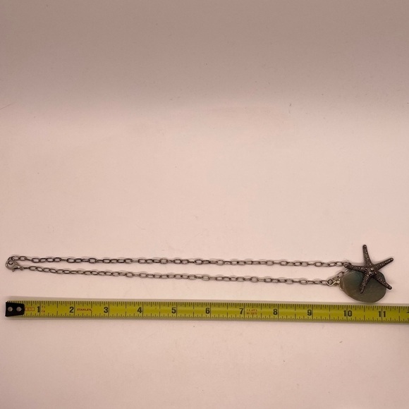 Silver Tone Starfish Charm Blue Gold Geode Style Pendant Long Beachy Necklace - Picture 7 of 7